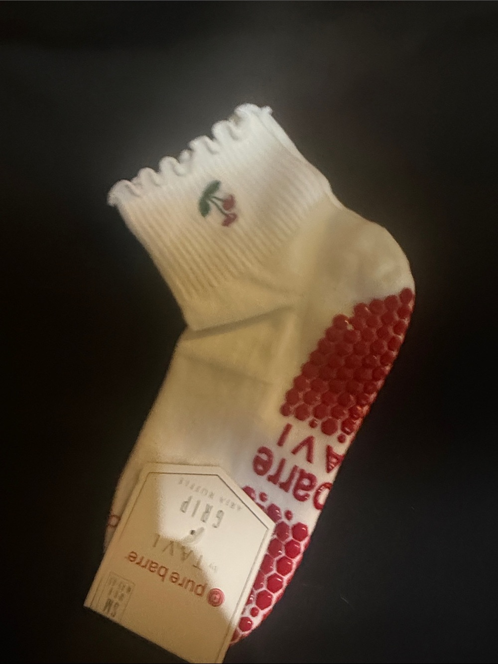 🍒🍒🍒Oooh Cherries! Pure Barre White ruffle Ankle Grip Socks